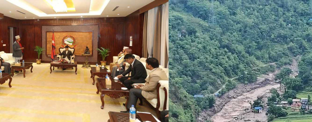प्रधानमन्त्री प्रचण्ड  नेतृत्वको टोलीद्वारा बाढी प्रभावित क्षेत्रको अनुगमन