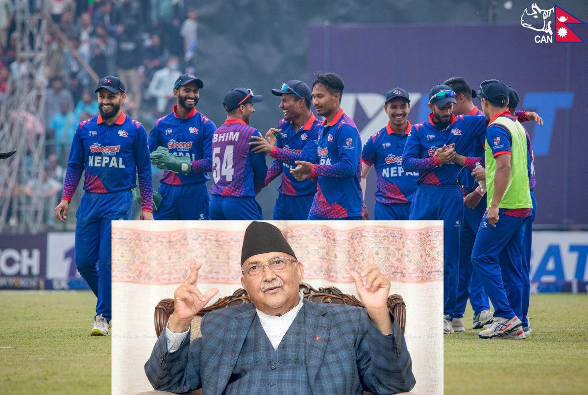 नेपाली क्रिकेट टिमसंग ओलीले खाना खाने धाको