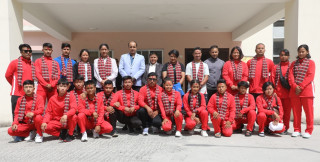 सातौं दक्षिण एसियाली आईटीएफ तेक्वान्दो च्याम्पियनसिपकाे  लागि  नेपाली  टाेली भारतको हैदराबाद प्रस्थानकाे बिदाई ,  हक्की खेल सामाग्री प्रदान   (तस्बिरहरू )