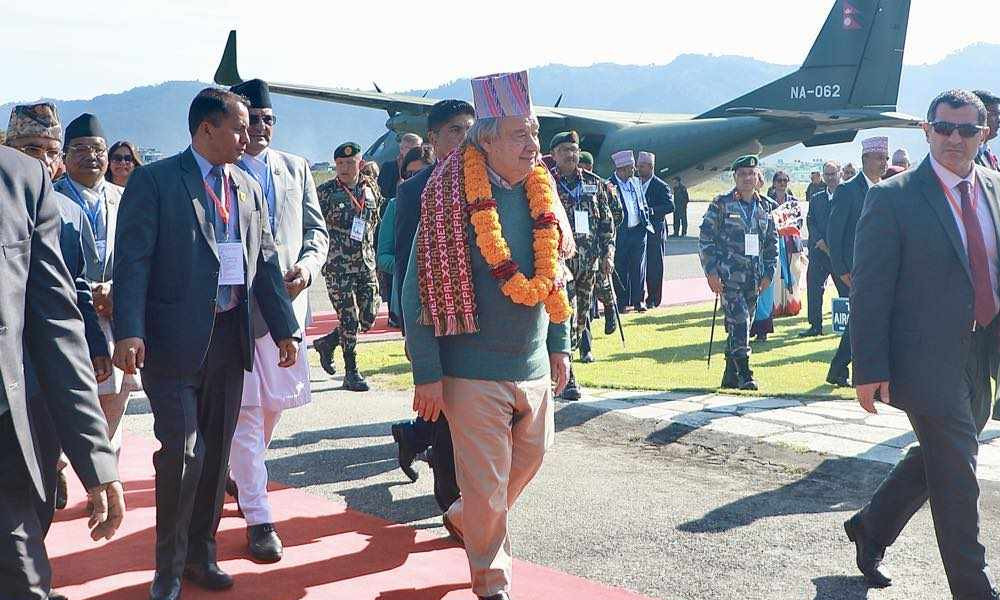 राष्ट्रसङ्घका महासचिव गुटेरेस नेपाली सेनाको जहाजमार्फत पोखरा  पुगे