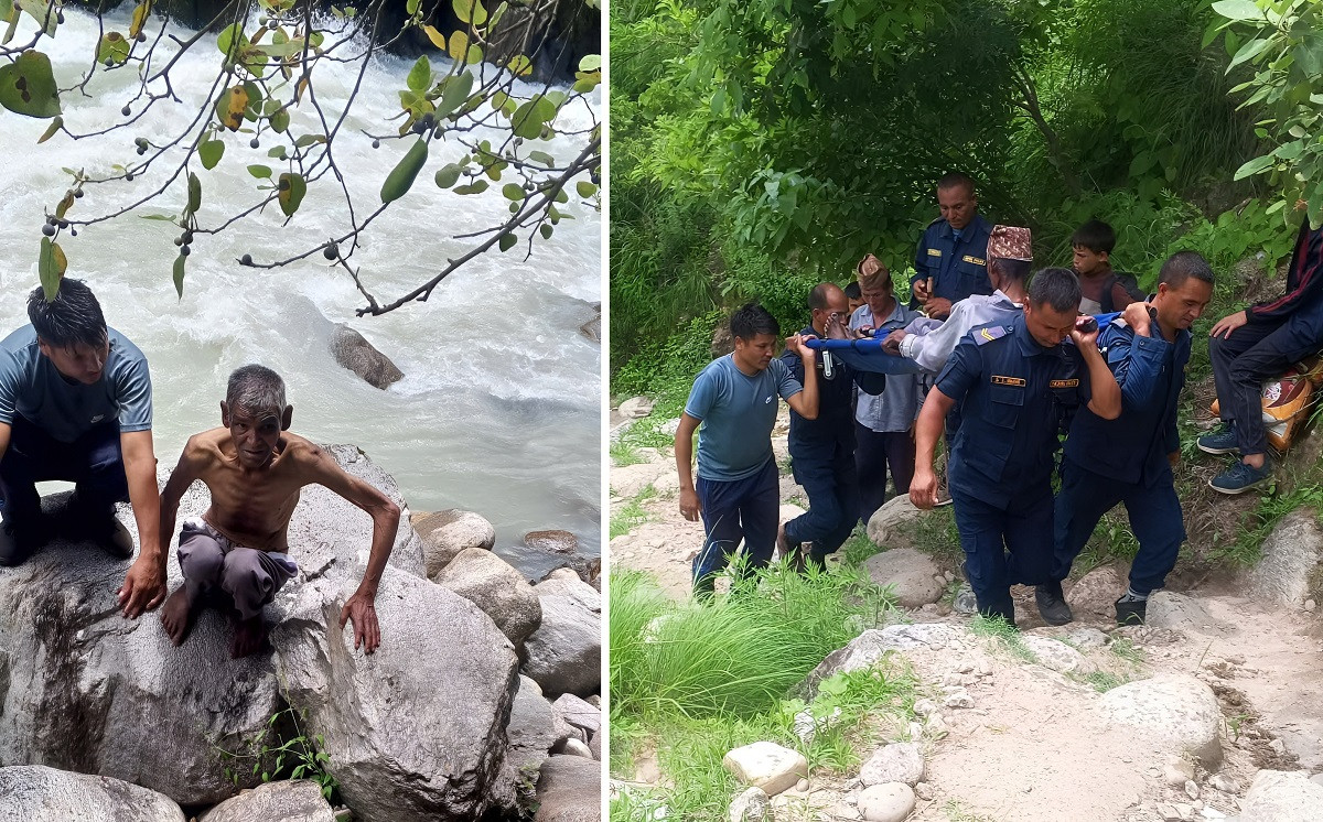 हुम्लामा मुख धुनेक्रममा खोलाले बगाएको एक वृद्वको प्रहरीद्वारा उद्वार